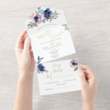 Convite de Casamento Floral Navy & Blush Tudo em U