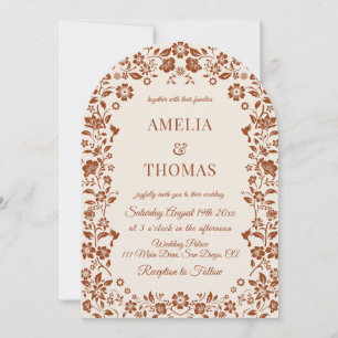 Convite de Casamento Floral Neutro de Terracota