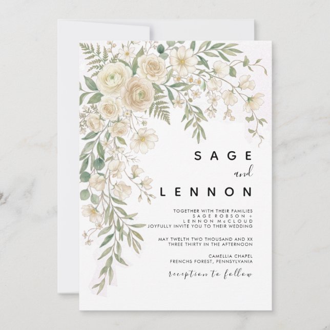 Convite de Casamento Floral Neutro Elegante (Frente)