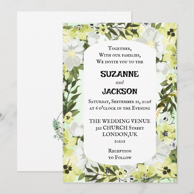 Convite De Casamento Floral Neutro Russo (Frente/Verso)