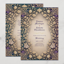 Convite de Casamento Floral Nó Celta Medieval Hera