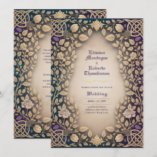 Convite de Casamento Floral Nó Celta Medieval Hera
