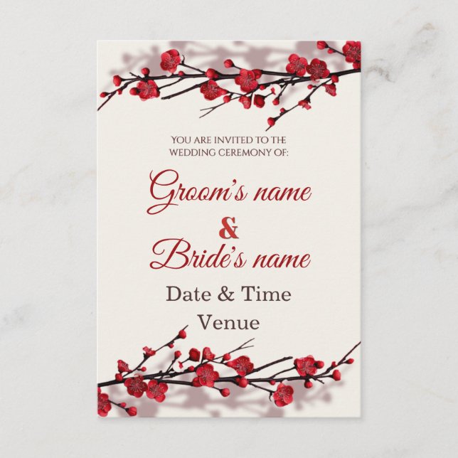 Convite de Casamento Floral Oriental Elegante (Frente)