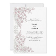 Convite de Casamento Floral Ornamental Bege