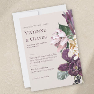 Convite de Casamento Floral Orquídea Ameixa Mal-hu