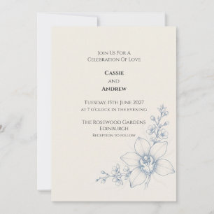 Convite de Casamento Floral Orquídea Azul Pálido