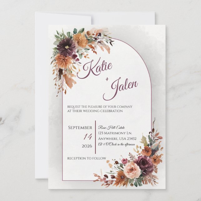 Convite de Casamento Floral Outonal Mal-humorado (Frente)