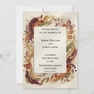Convite de Casamento Floral Outono Borgonha