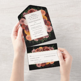 Convite de Casamento Floral Outono Borgonha Tudo E