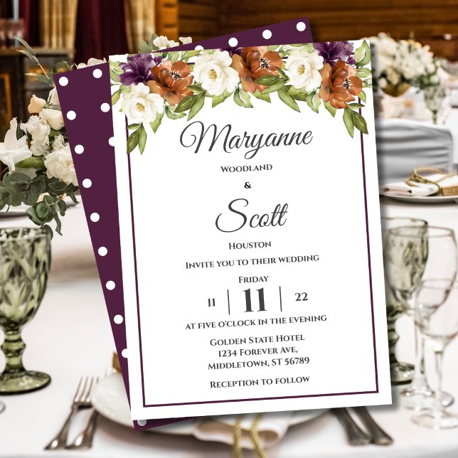 Convite de Casamento Floral Outono Chic Rústico (Criador carregado)