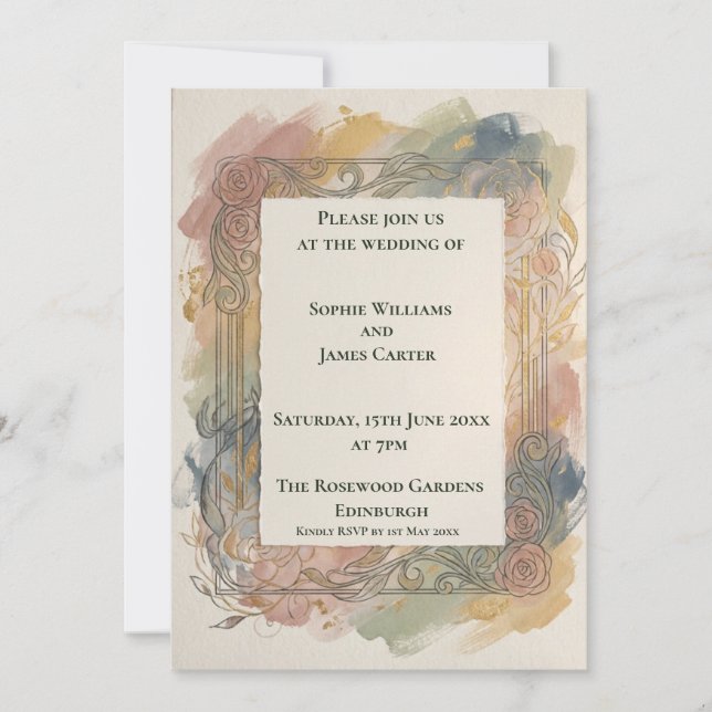 Convite de Casamento Floral Outono Empoeirado (Frente)