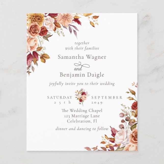 Convite de casamento floral outono orçamento (Frente)