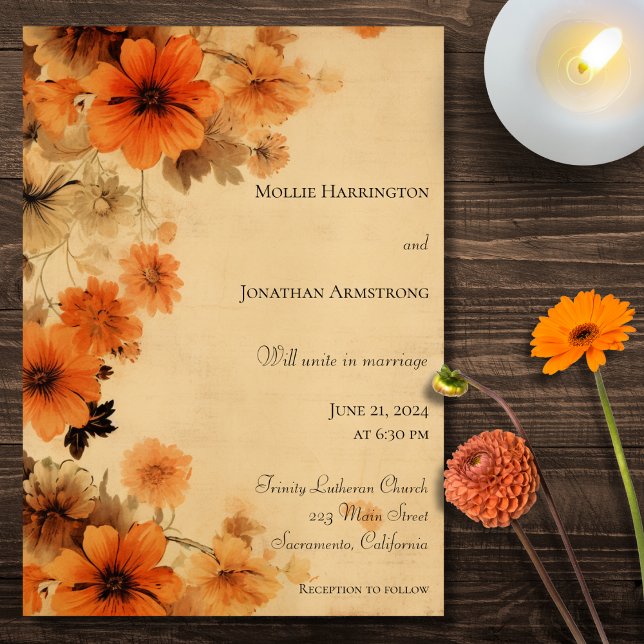 Convite de Casamento Floral Outono Rústico (Criador carregado)