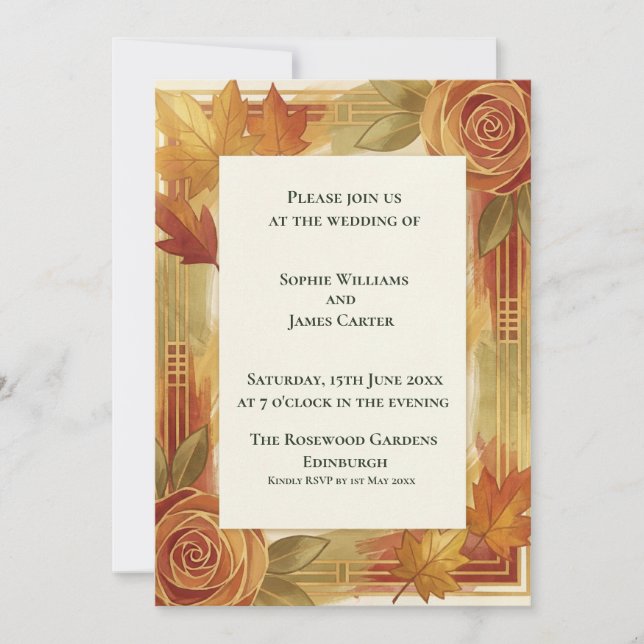 Convite de Casamento Floral Outono Rústico (Frente)