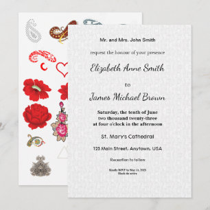 Convite de Casamento Floral Paisley Elegante Român