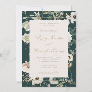 Convite de Casamento Floral Papoula Esmeralda e Cr