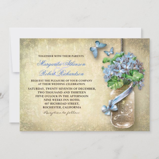 convite de casamento floral para o rústico do Maso (Frente)