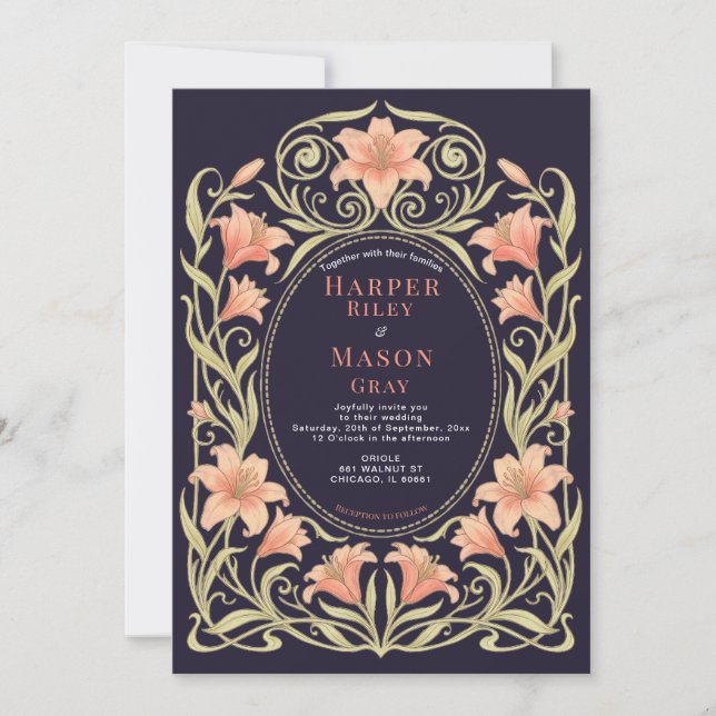 Convite de Casamento Floral Pastel Arte Nova Moldu (Frente)