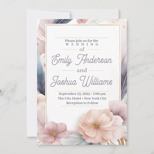 Convite de Casamento Floral Pastel Elegante (Frente)