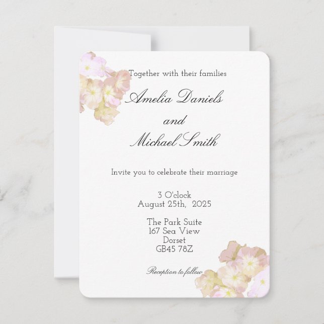 Convite de Casamento Floral Pastel em Tons de Pêss (Frente)