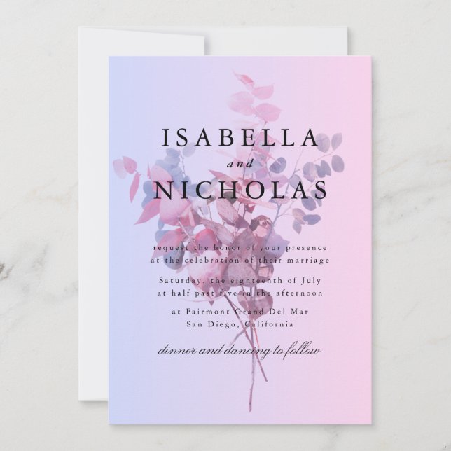 Convite de Casamento Floral Pastel Ombre (Frente)
