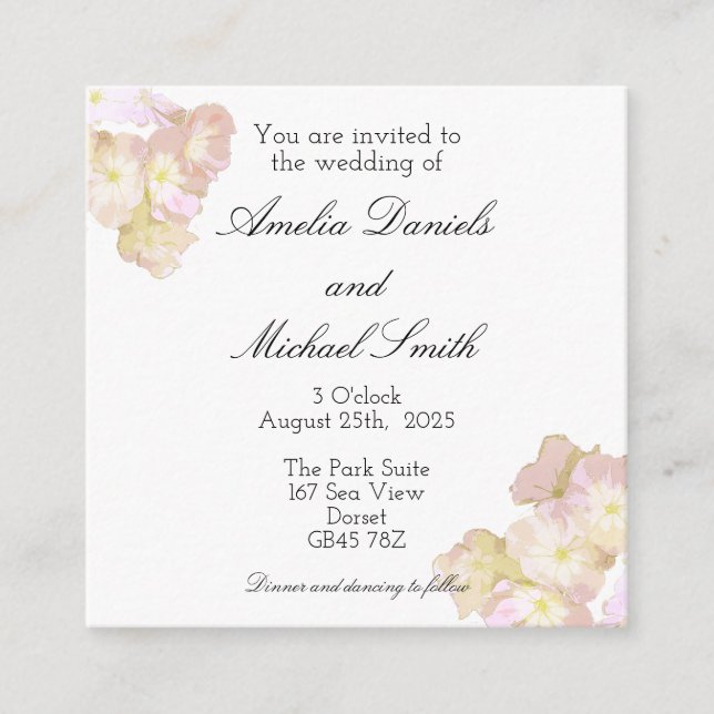 Convite de Casamento Floral Pastel Rosa e Creme (Frente)