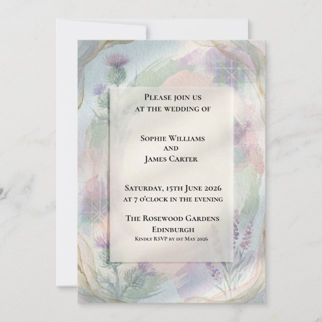Convite de Casamento Floral Pastel Sage Peach (Frente)
