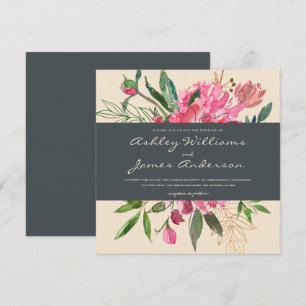 Convite de Casamento Floral Peônia Rubi Quadrado