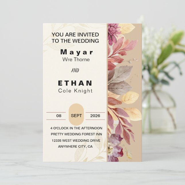 Convite de casamento Floral Personalizável Elegant (Em pé/Frente)