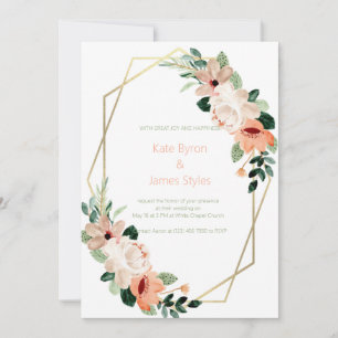 Convite de Casamento Floral Pêssego e Creme