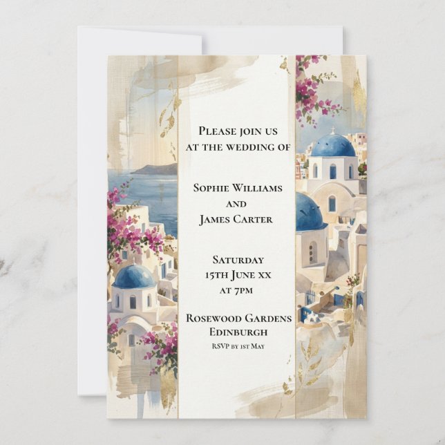 Convite de Casamento Floral Pink Santorini (Frente)
