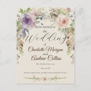 Convite de casamento floral pintado