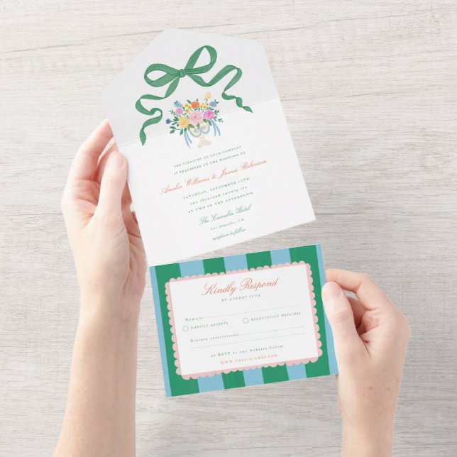 Convite de casamento floral pintado à mão com char (Aba destacável)