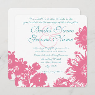 Convite de casamento Floral Pó Azul e Rosa Vintage