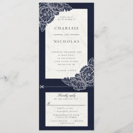 Convite de casamento floral poppies branco navy rs