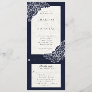 Convite de casamento floral poppies branco navy rs