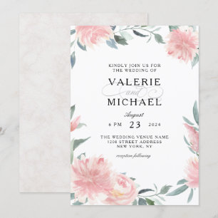 Convite De Casamento Floral Por Aquarela Rosa Sabe