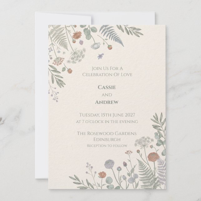 Convite de Casamento Floral Prado Suave (Frente)