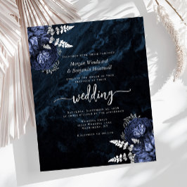 Convite de Casamento Floral Prata Azul Marinho Orç