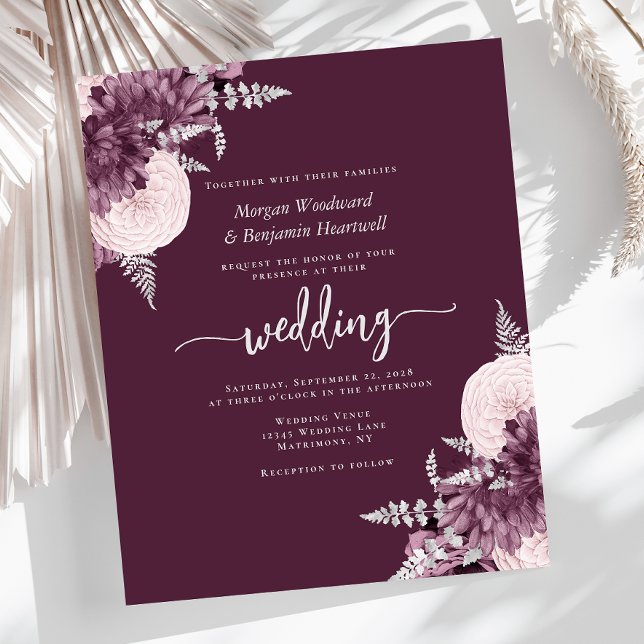 Convite de Casamento Floral Prata Bege (Criador carregado)