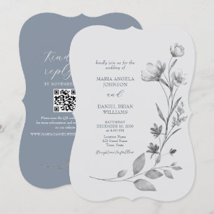 Convite de Casamento Floral Prata Rústico