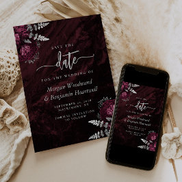Convite de casamento floral prateado e burgundy el