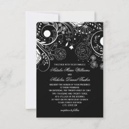Convite de Casamento - Floral Preto/Branco 3x5