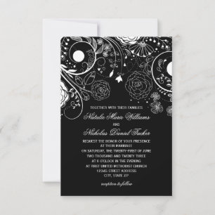 Convite de Casamento - Floral Preto/Branco 3x5