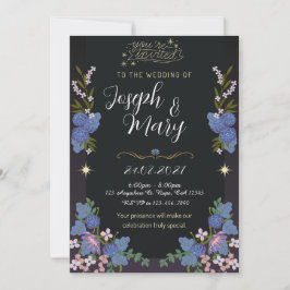 Convite de Casamento Floral Preto e Azul