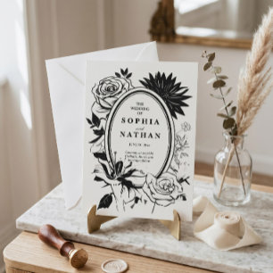 Convite de Casamento Floral Preto e Branco