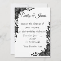 Convite de Casamento Floral Preto e Branco