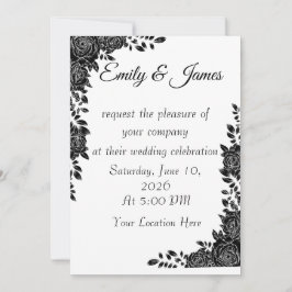 Convite de Casamento Floral Preto e Branco