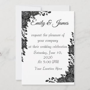 Convite de Casamento Floral Preto e Branco
