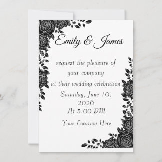 Convite de Casamento Floral Preto e Branco